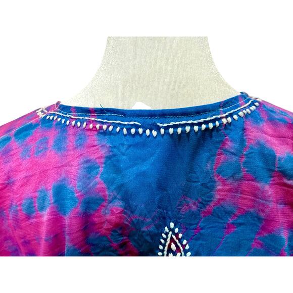 VTG Jest Jewels Tie Dye Embroidered Tunic Pink Blue Large Hippie Groovy Indie - Picture 10 of 13